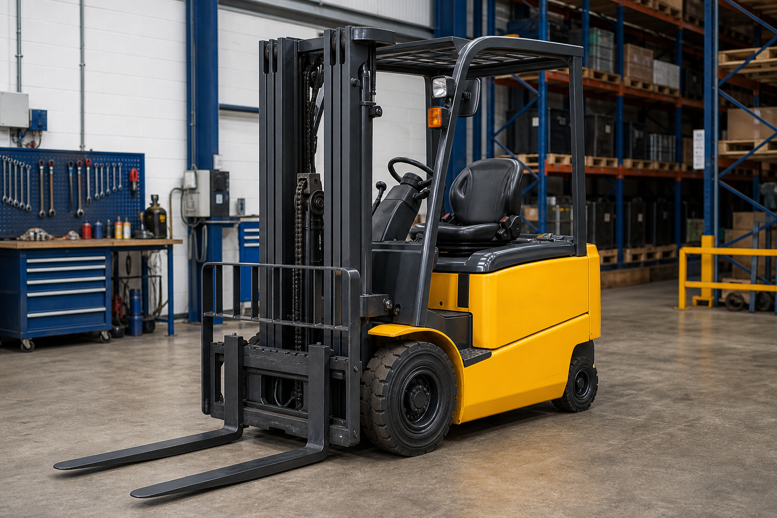Yellow electric forklift representing Jungheinrich MHE maintenance work